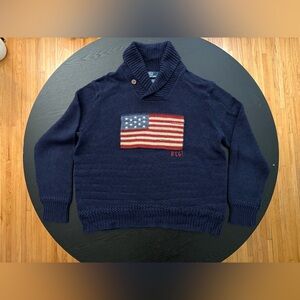 Vintage Polo Ralph Lauren Navy American Flag Cowlneck Men’s Sweater XL